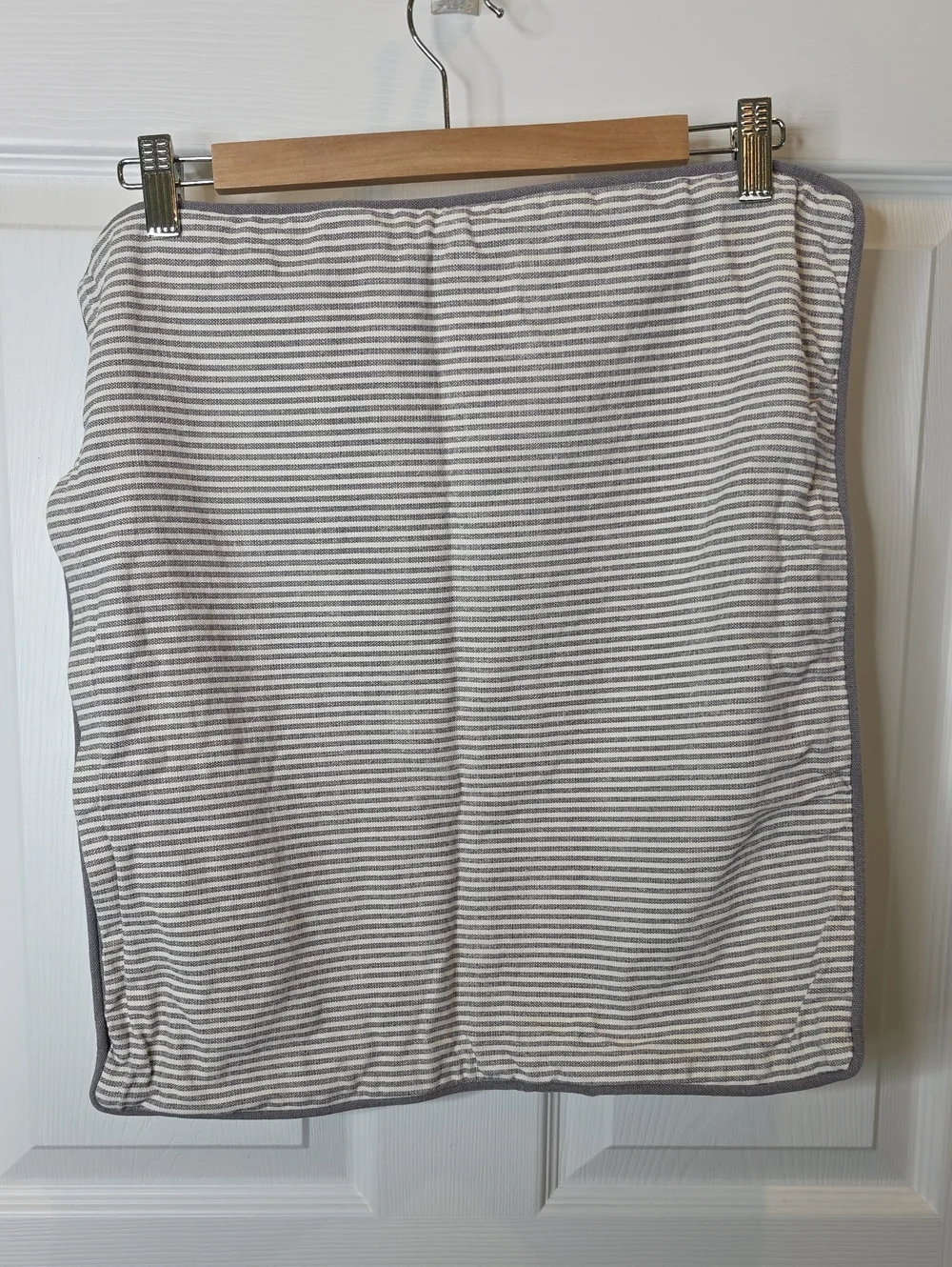 Two Ikea Lungort Decorative Pillow Cases Floral & Stripe Gray & Cream 20x20